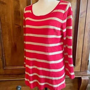 Sheer/Super lightweight Jones NY Striped Summer Sweater/Top - Red & Khaki